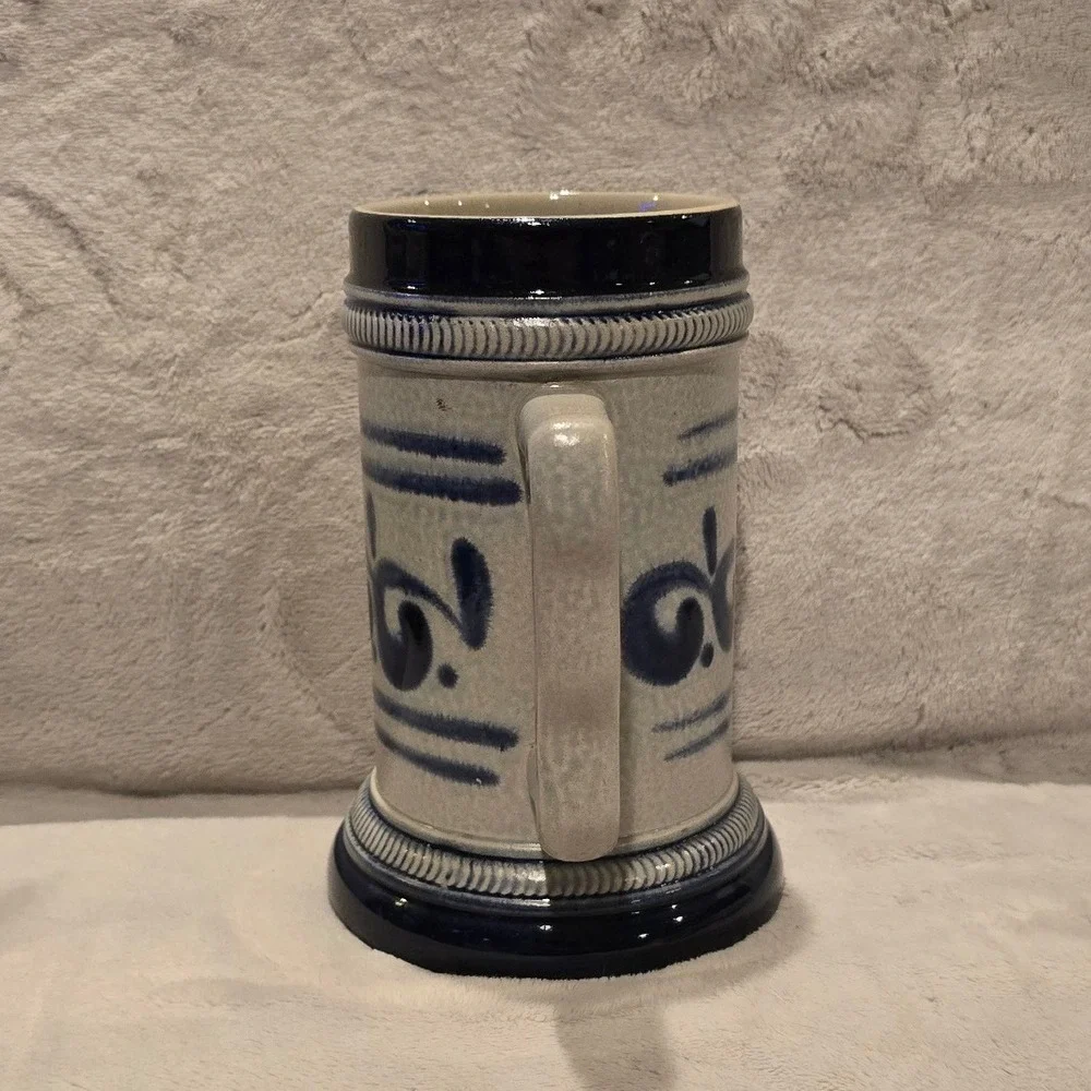 King Austria Beer Stein 407 Handpainted Salt Glazed Cobalt Blue Stoneware 0.5L